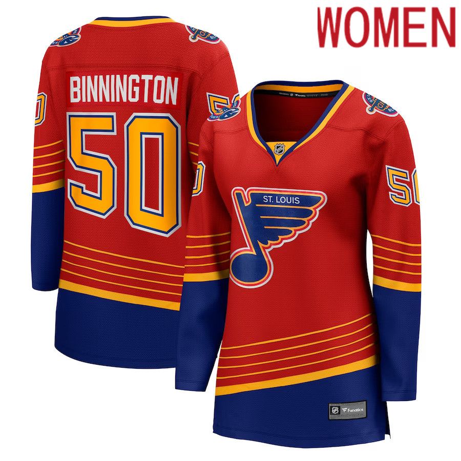 Women St. Louis Blues 50 Jordan Binnington Fanatics Branded Red Special Edition Breakaway Player NHL Jersey